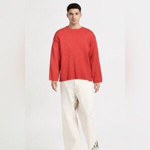 Sandro Paris Red Bouclé Knit Sweater Crewneck Oversized Cotton Blend Size M NWT